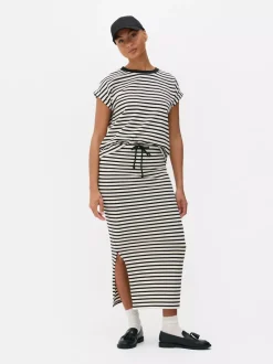 Spódnica midi w paski z rozcięciem, część zestawu