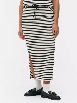 Spódnica midi w paski z rozcięciem, część zestawu