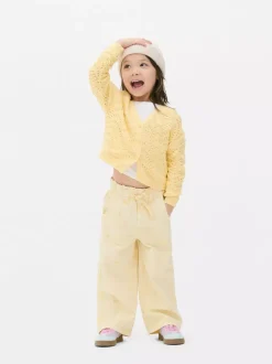 Spodnie typu paper bag z szeroką nogawką i wzorem