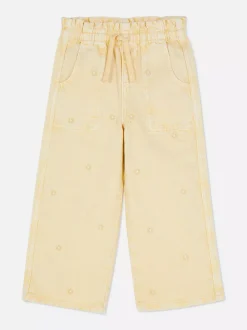 Spodnie typu paper bag z szeroką nogawką i wzorem