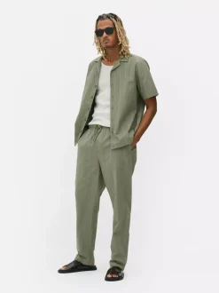 Spodnie w paski z tkaniny seersucker