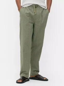 Spodnie w paski z tkaniny seersucker