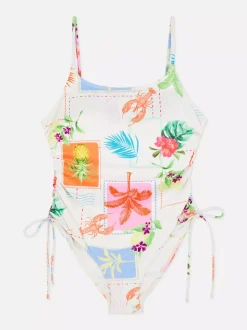 Strój kąpielowy z marszczeniami i wiązaniem z boku