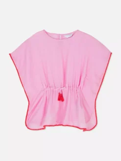 Sukienka typu kaftan z marszczeniami i frędzlami