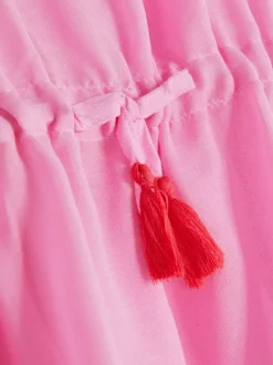 Sukienka typu kaftan z marszczeniami i frędzlami