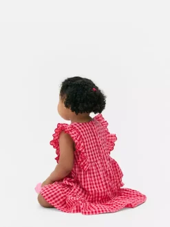 Sukienka warstwowa z tkaniny seersucker w kratkę