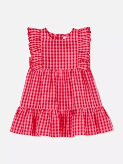 Sukienka warstwowa z tkaniny seersucker w kratkę