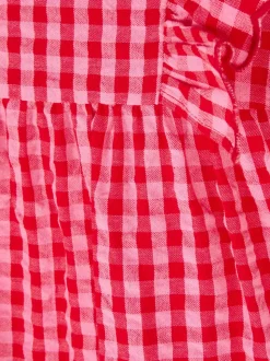 Sukienka warstwowa z tkaniny seersucker w kratkę