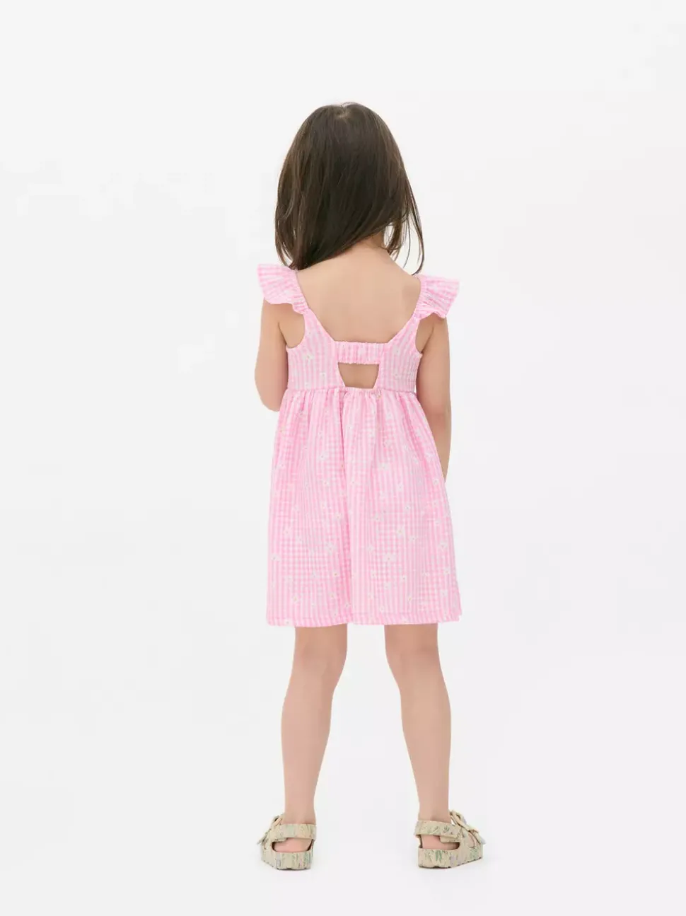 Sukienka z falbanką w kratkę vichy z motywem kwiatów