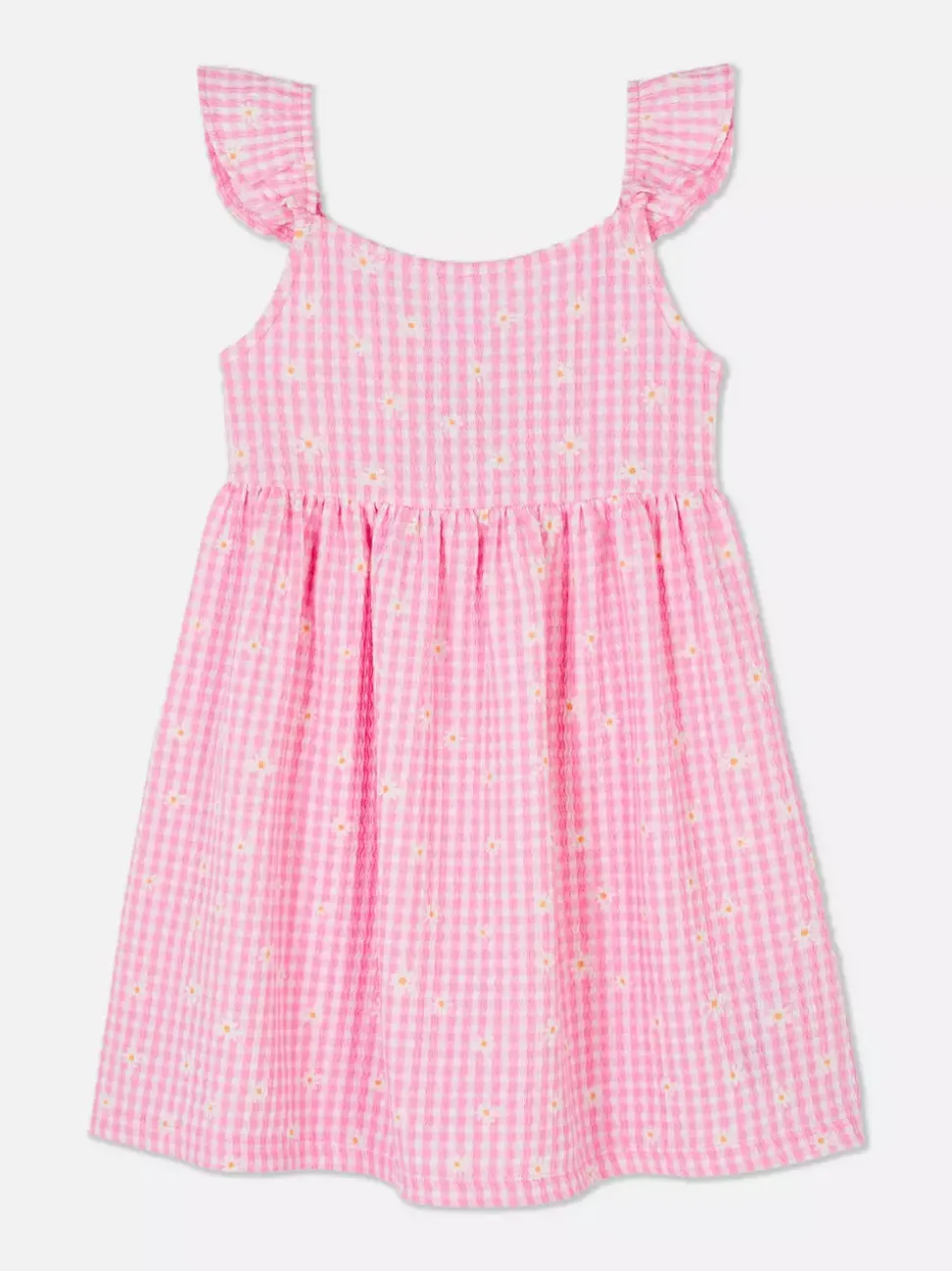 Sukienka z falbanką w kratkę vichy z motywem kwiatów