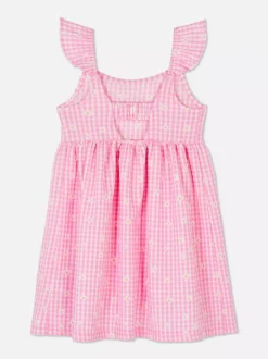 Sukienka z falbanką w kratkę vichy z motywem kwiatów