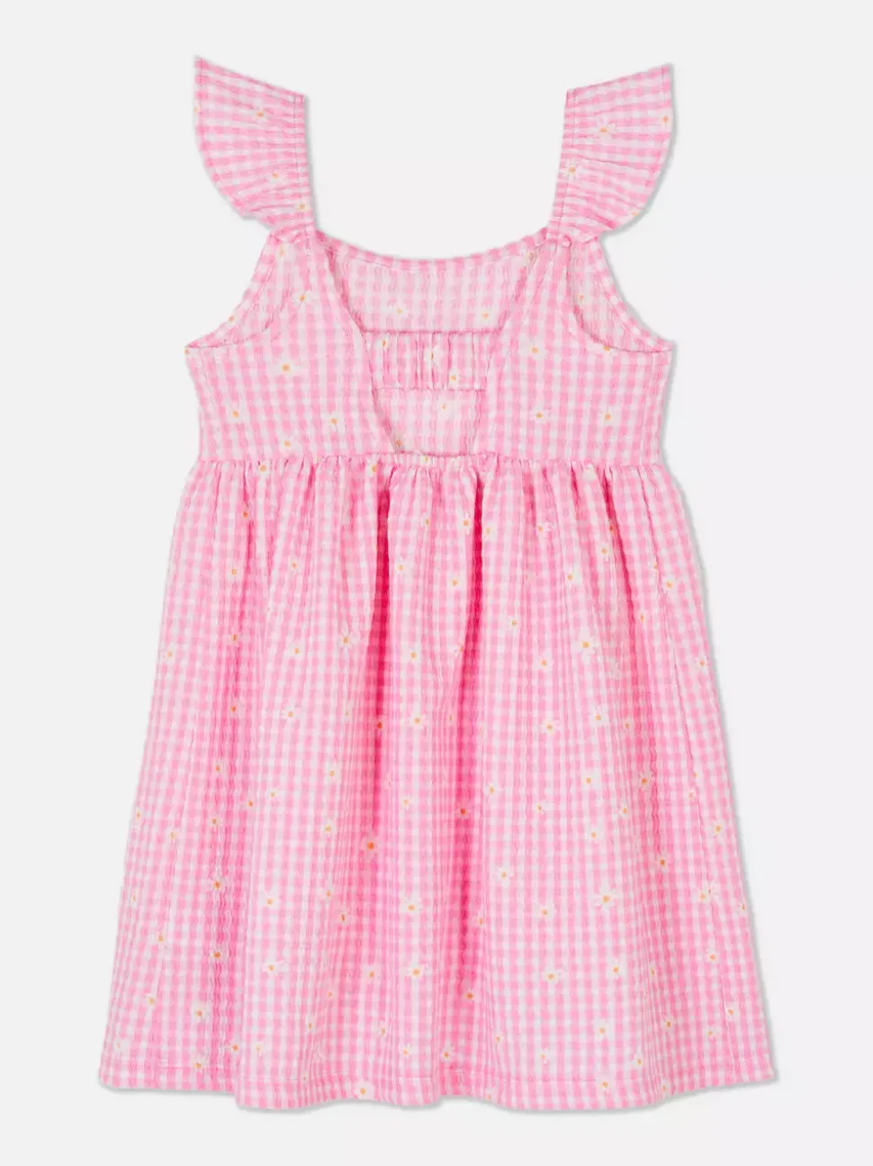 Sukienka z falbanką w kratkę vichy z motywem kwiatów