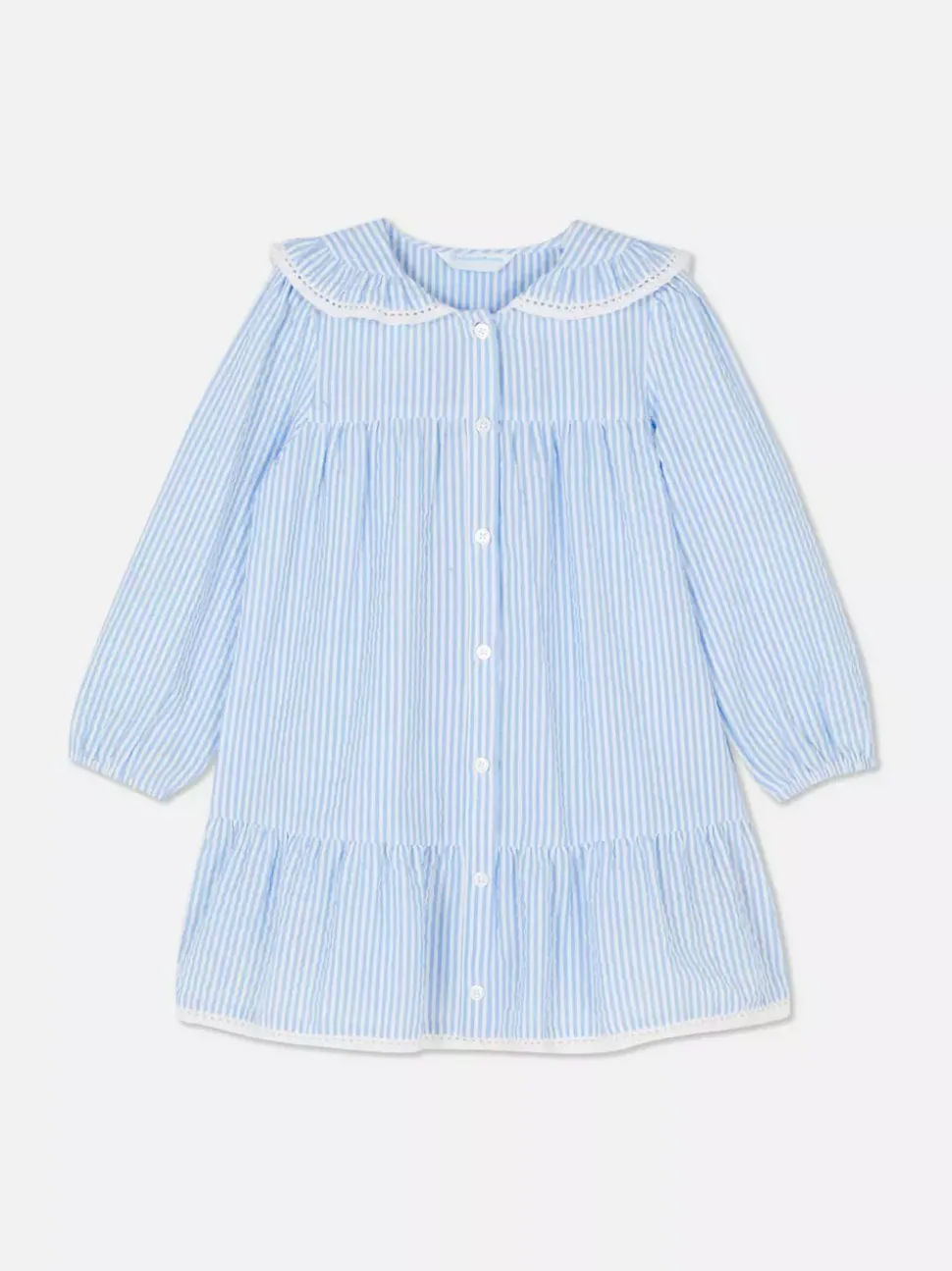 Sukienka z tkaniny seersucker z kołnierzem