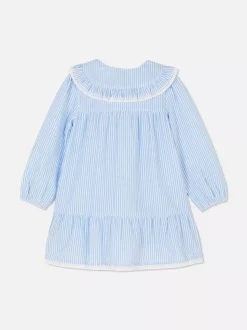 Sukienka z tkaniny seersucker z kołnierzem