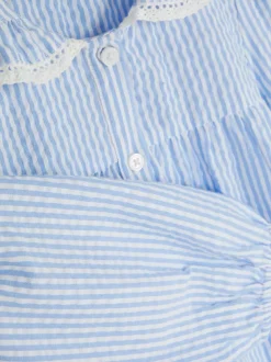 Sukienka z tkaniny seersucker z kołnierzem