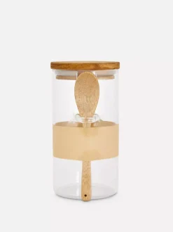 Szklany pojemnik z łyżką