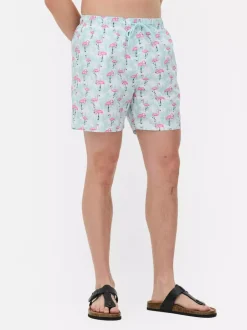 Szorty kąpielowe we flamingi ze sznurkiem w talii