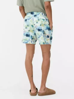 Szorty kąpielowe ze sznurkiem w akwarelowe kwiaty