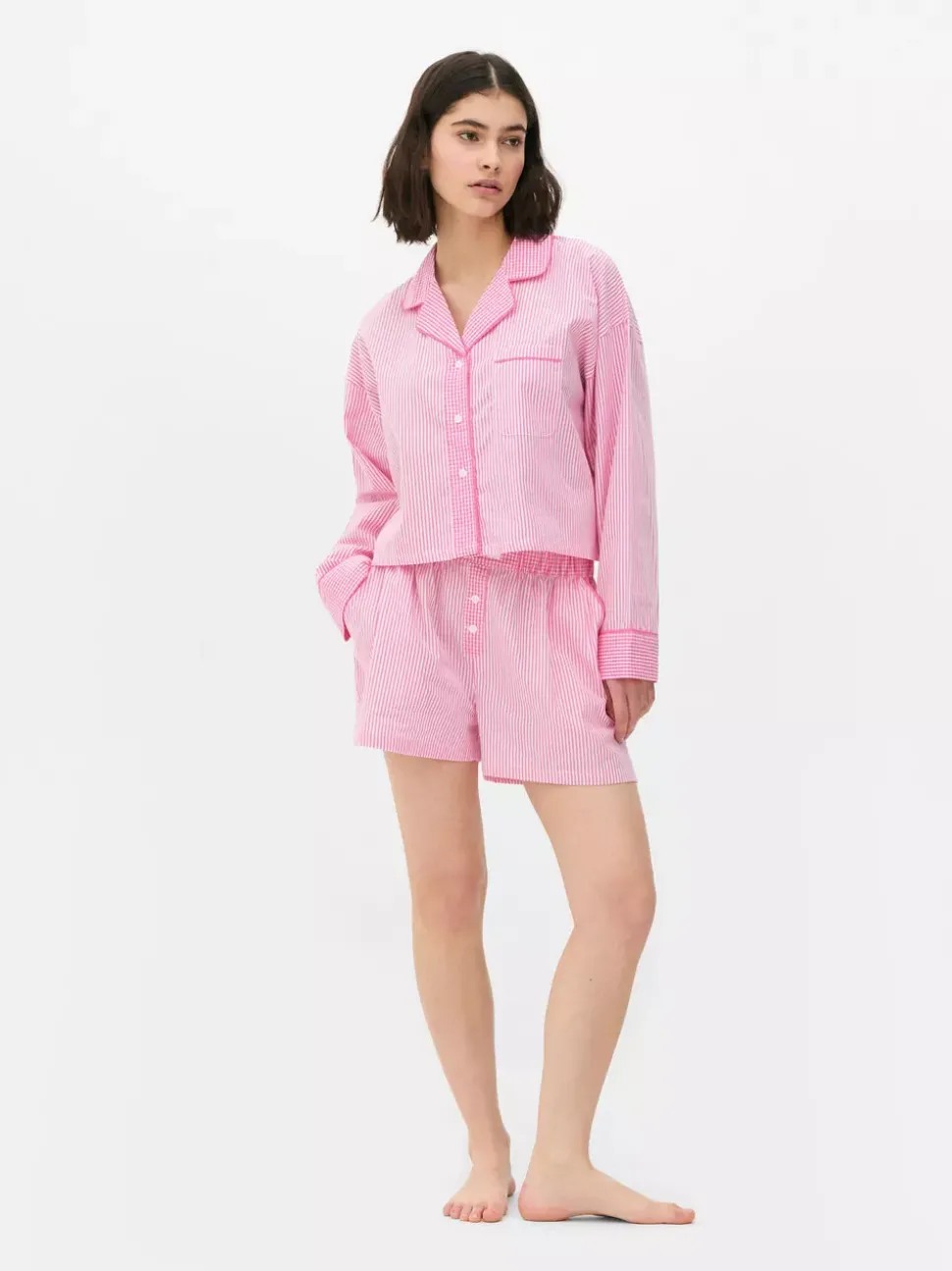 Tkana koszula od piżamy w paski z długim rękawem