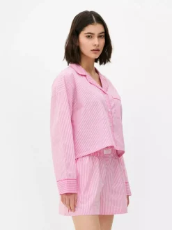 Tkana koszula od piżamy w paski z długim rękawem