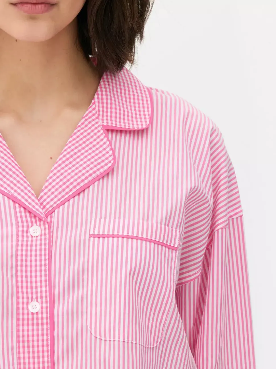 Tkana koszula od piżamy w paski z długim rękawem