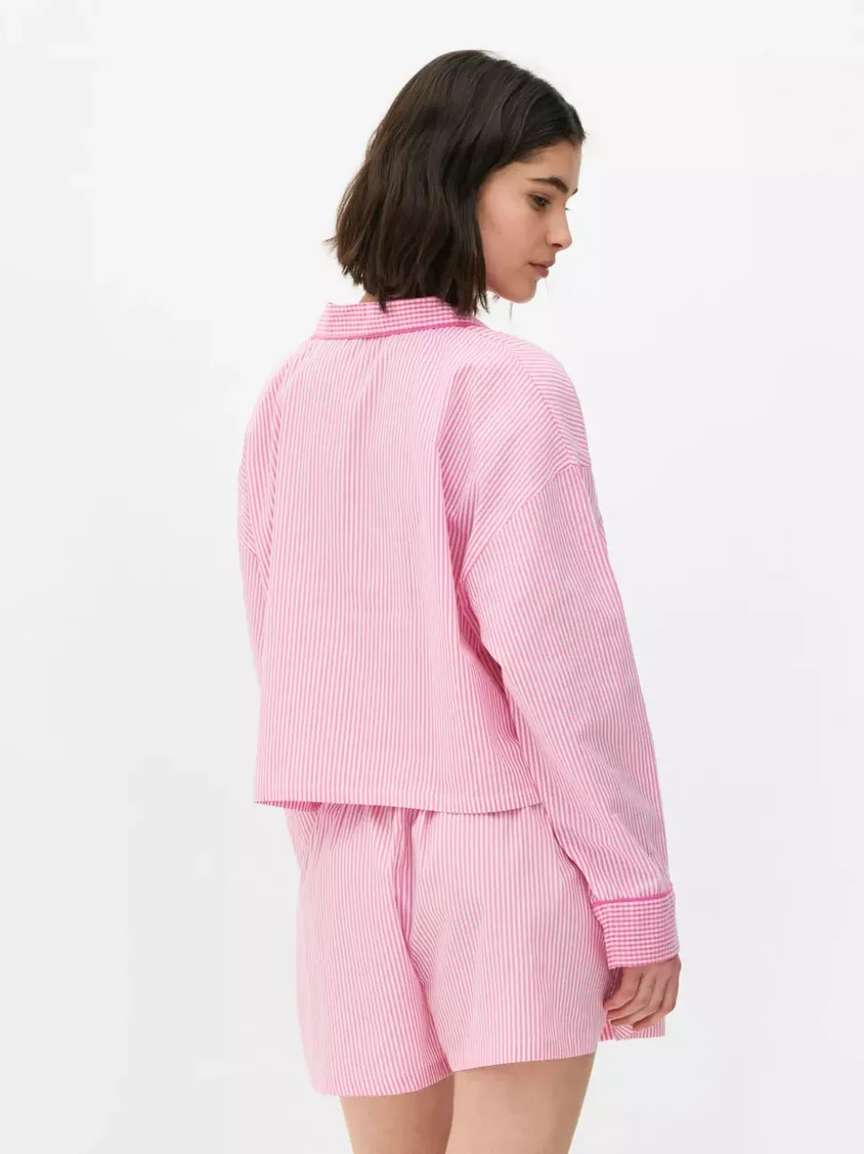 Tkana koszula od piżamy w paski z długim rękawem