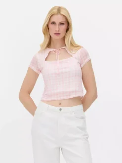 Top w kratkę vichy z siateczką, część zestawu