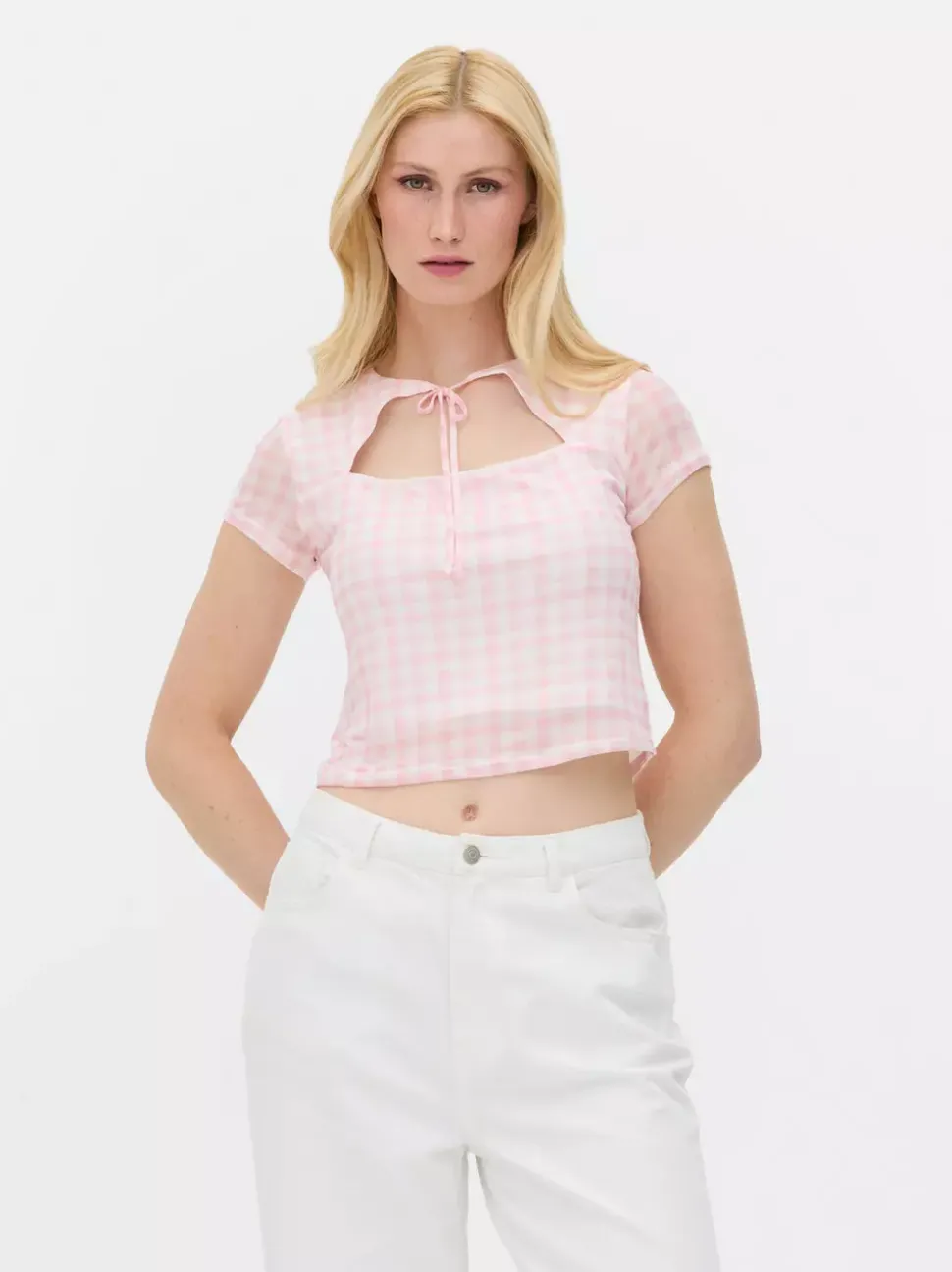 Top w kratkę vichy z siateczką, część zestawu