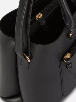 Torba shopper ze sztucznej skóry z zasuwaną kieszenią