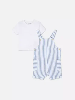 T-shirt i ogrodniczki w paski, komplet
