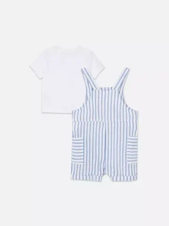 T-shirt i ogrodniczki w paski, komplet