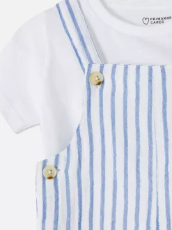 T-shirt i ogrodniczki w paski, komplet