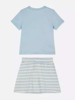 T-shirt i spódnico-szorty z nadrukiem, zestaw