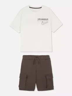 T-shirt i spodenki bojówki z napisem Los Angeles
