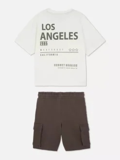 T-shirt i spodenki bojówki z napisem Los Angeles