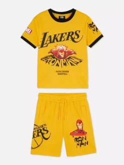 T-shirt i szorty z Iron Manem Marvela i NBA Los Angeles Lakers