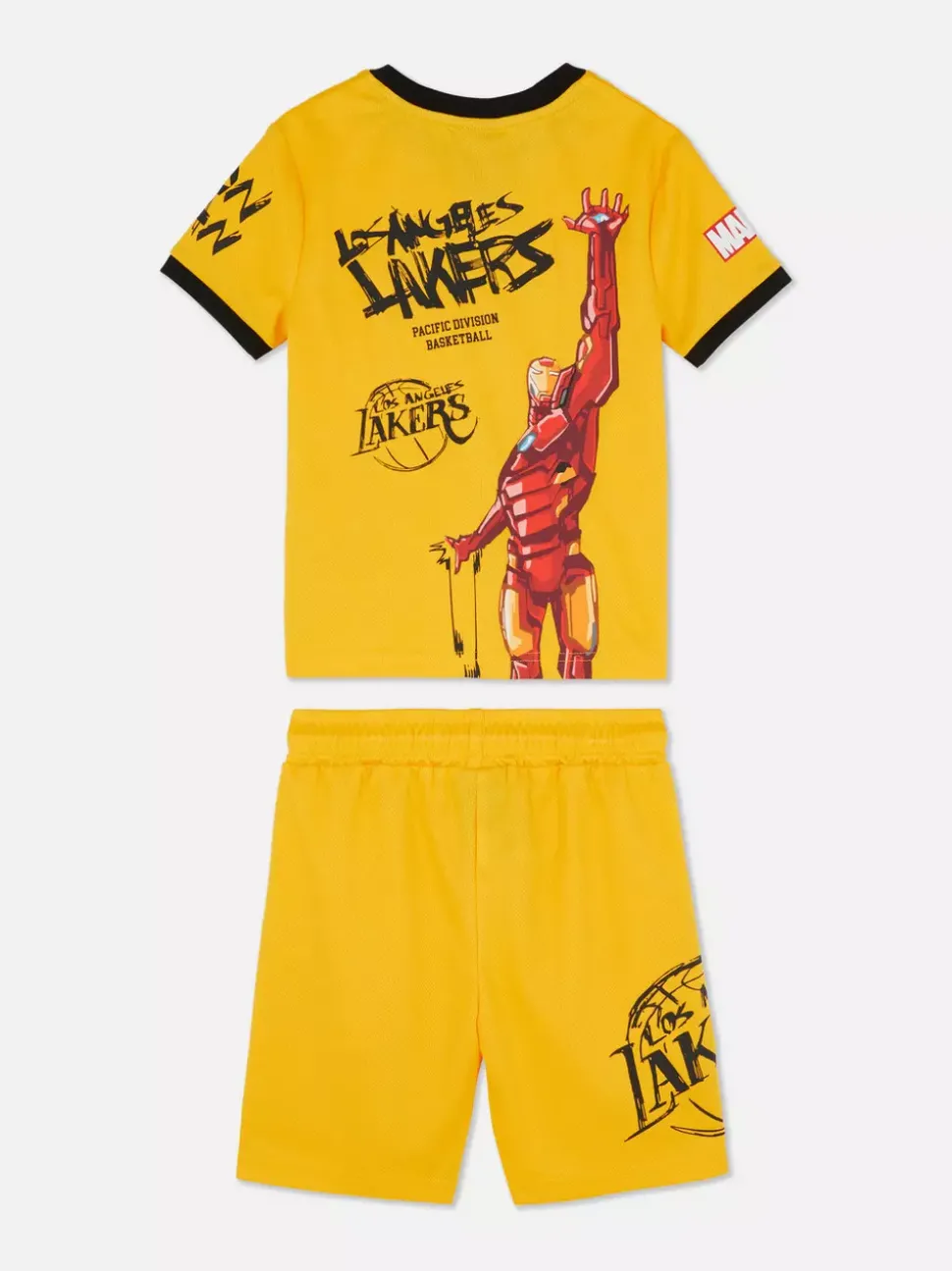 T-shirt i szorty z Iron Manem Marvela i NBA Los Angeles Lakers