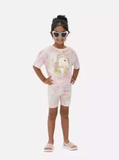 T-shirt i szorty ze wzorem tie-dye i jednorożcem