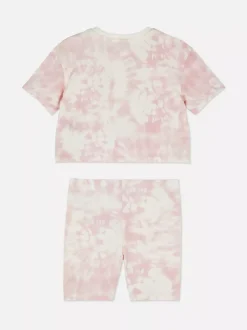 T-shirt i szorty ze wzorem tie-dye i jednorożcem