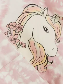 T-shirt i szorty ze wzorem tie-dye i jednorożcem