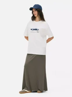 T-shirt oversize w stylu boyfriend z motywem auta