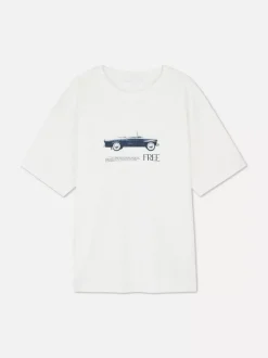 T-shirt oversize w stylu boyfriend z motywem auta