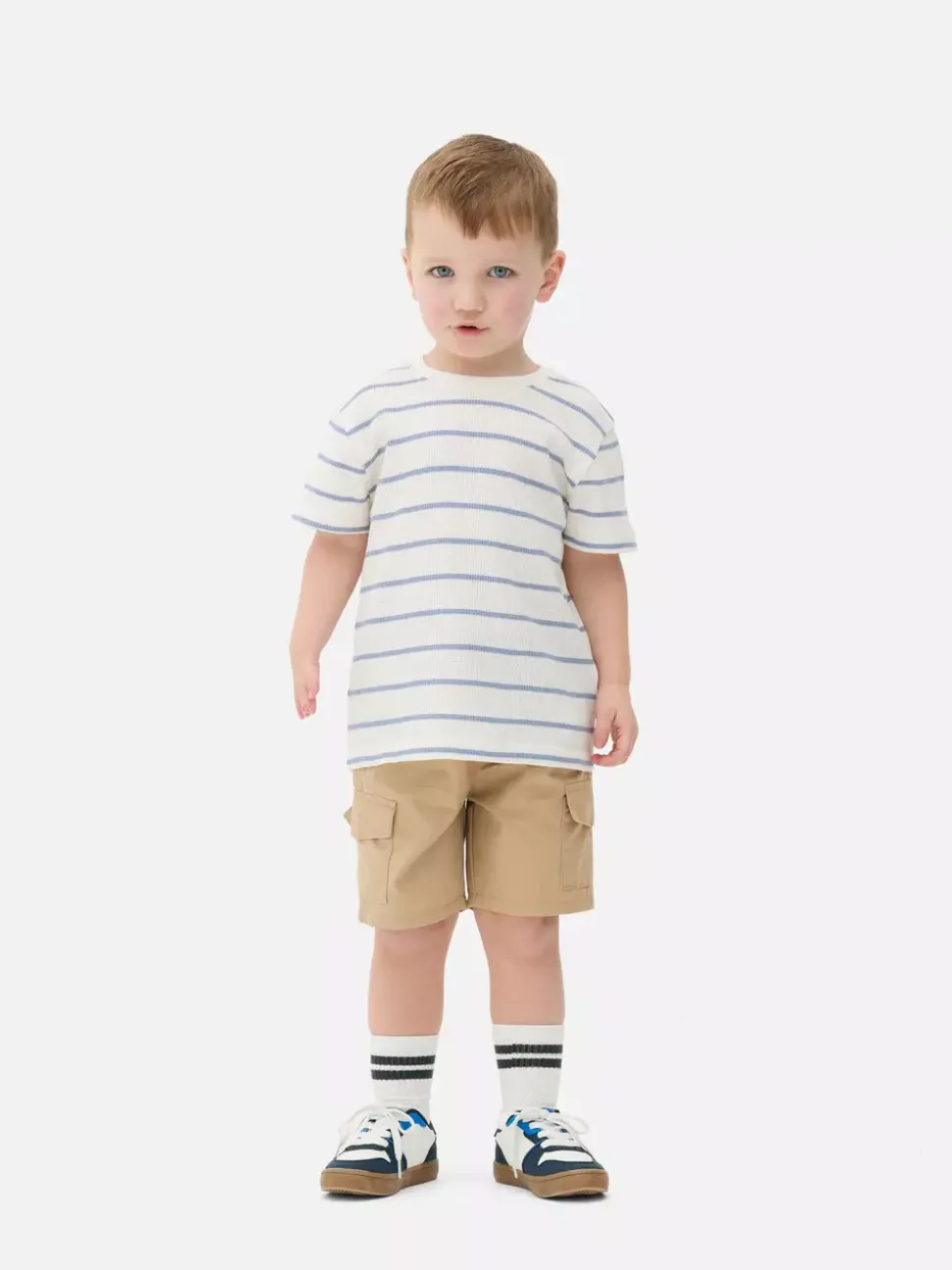 T-shirt w paski o waflowej fakturze