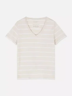 T-shirt w paski z dekoltem w serek