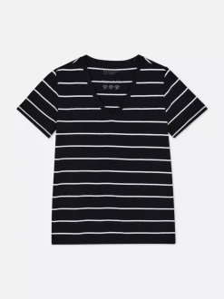 T-shirt w paski z dekoltem w serek