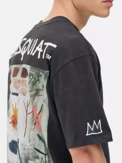 T-shirt z efektem sprania i motywem obrazu Basquiata