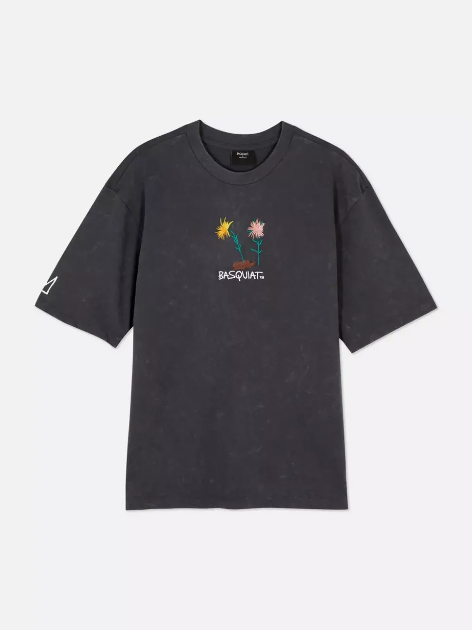 T-shirt z efektem sprania i motywem obrazu Basquiata