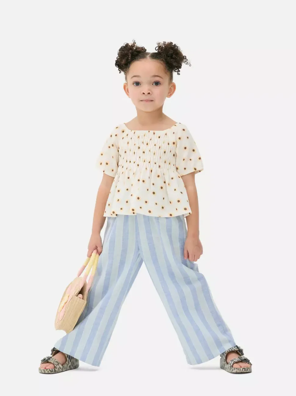 T-shirt z marszczoną fakturą i motywem słonecznika