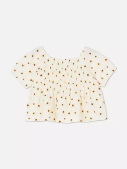 T-shirt z marszczoną fakturą i motywem słonecznika