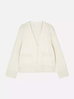 Zapinany na guziki sweter rozpinany z dekoltem w serek